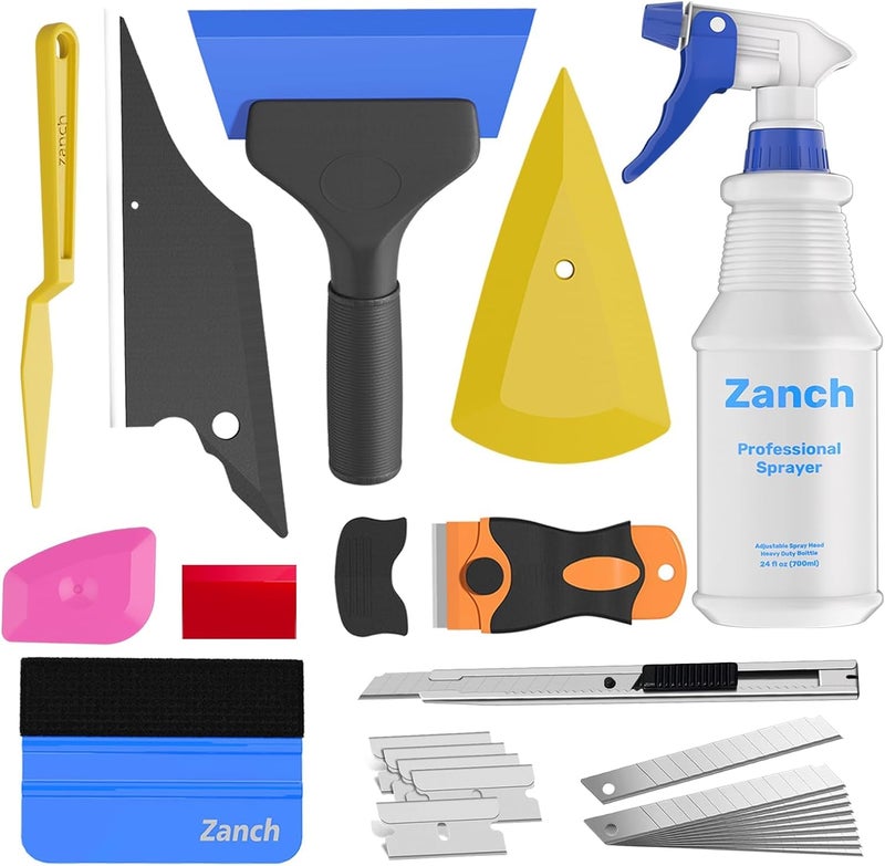 Zanch 【25-in-1】 Car Window Tint Kit, Vehicle Glass Protective Film Installing Tool, Includes Spray Bottle, Squeegees and Knife for Home and Car Glass Protective Film Installation - Image 1